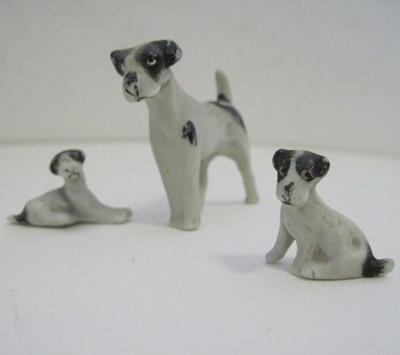 Antique German Bisque Airedale Terrier Dog Figurines by cammoo