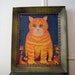 vintage 70s Psychedelic Silk Screened Orange Tabby Cat Framed Art