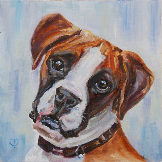 Boxer dog painting Dog portrait original oil by Carol