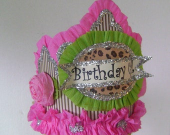 Birthday crown/hat - BIRTHDAY GIRL or anything you want - Pink and Brown- adult or child