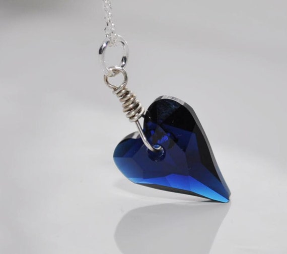 ... Blue Heart Necklace, Valentine Day jewelry Gift, Girlfriend, Mother