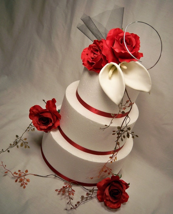 Calla Lily Red Rose Wedding Cake Topper
