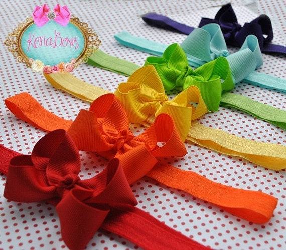 Items similar to Rainbow Hair Bows: Hair Bow Headbands on Etsy