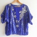 vintage cocktail blouse, glamorous silk sequined cobalt blue party top, New Year