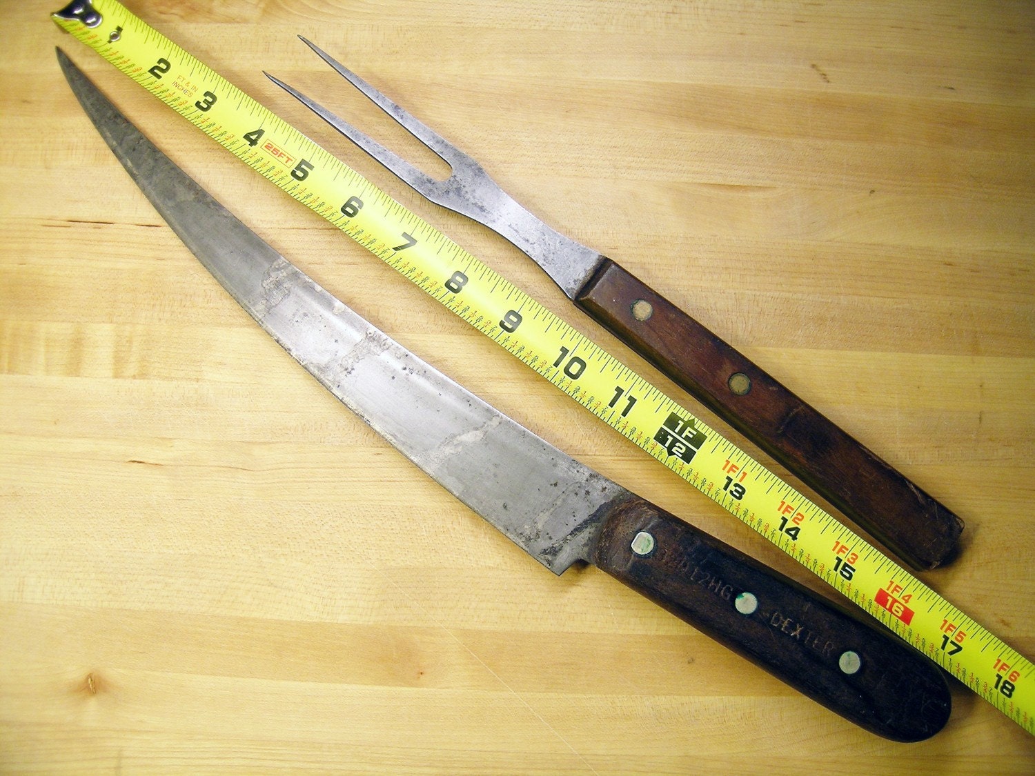 Vintage DEXTER Butcher Chef CARBON STEEL Knife Cimeter and