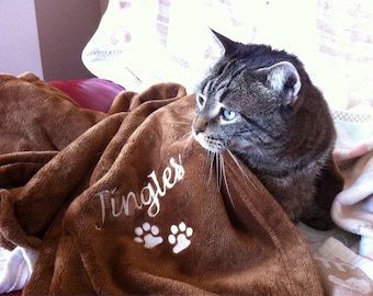 Chocolate Cat Blanket - Paw Prints W/Personalization