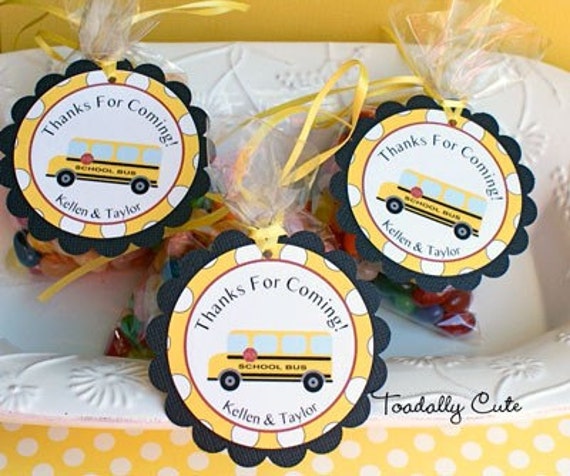 School Bus Favor Tags personalized set of 12 by ConfettiFete