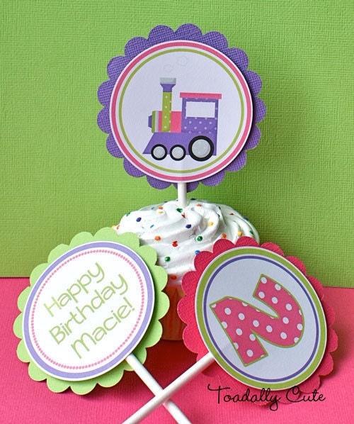 Train Party Cupcake Toppers FULLY ASSEMBLED by ConfettiFete