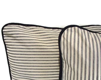 16x16 Black/Cream Striped Mattress Ticking Pillow Sham - Cushion Cover