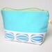 Nautical Aqua Blue Cosmetic Bag, Retro Cotton Large Zippered Make Up Pouch, Everyday Purse