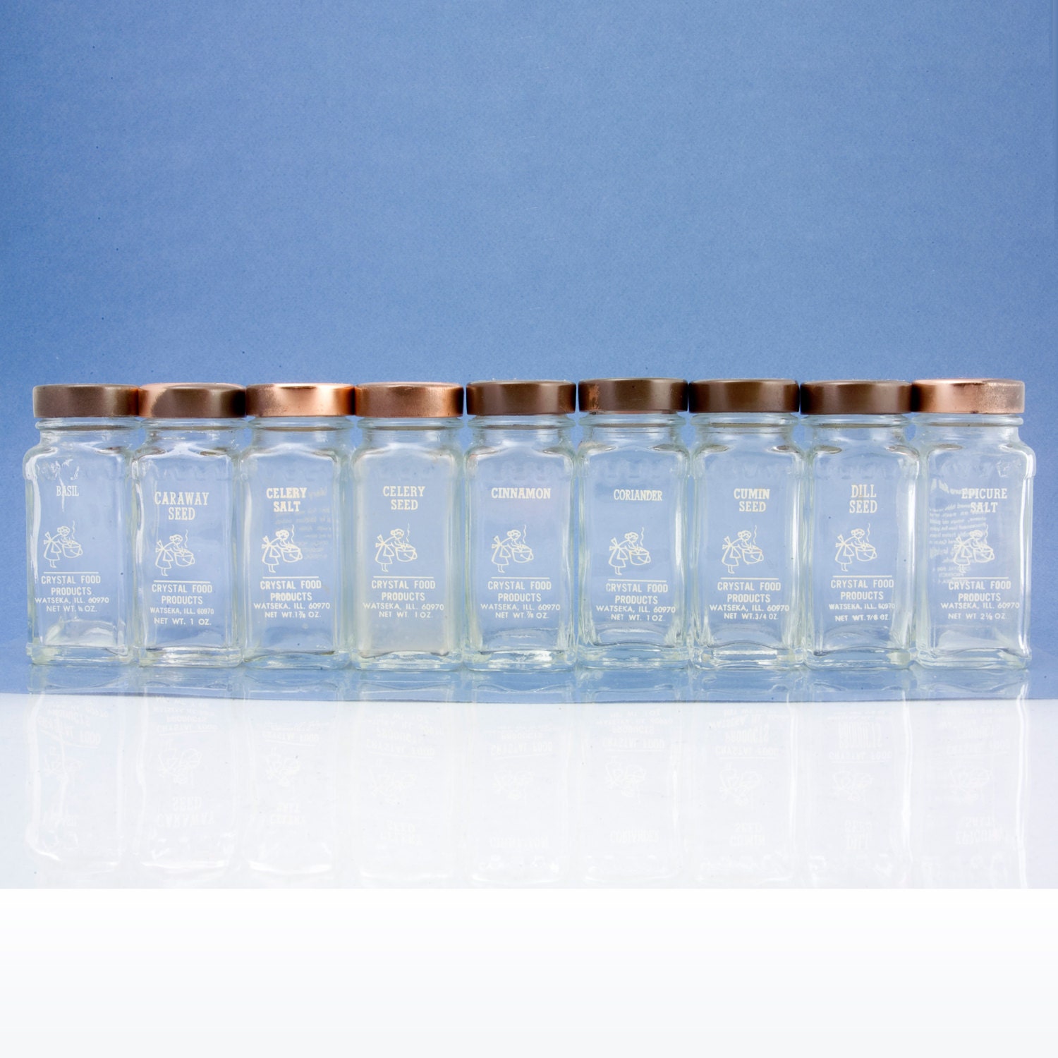 Set of 27 Crystal Food Products Spice Jars