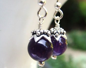 Amethyst Earrings with silver caps