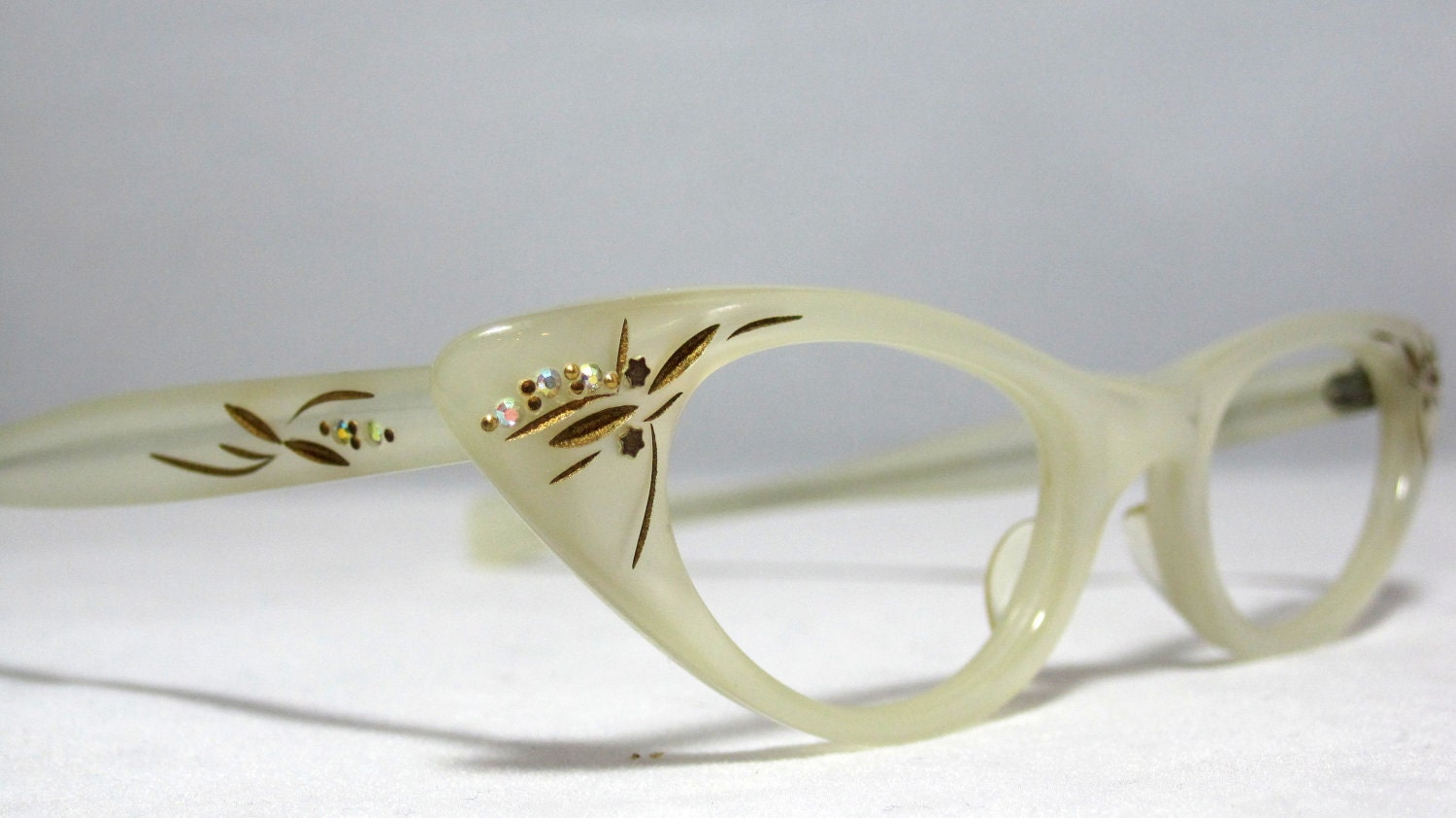 Cat Eye Glasses White Vintage Eyeglasses With Ab Rhinestones 1548