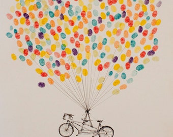 Thumbprint Balloon, Wedding Guest book Alternative, Tandem Bike, Custom Guest Book, Engagement Gift ideas, bicycle lovers, fingerprint tree