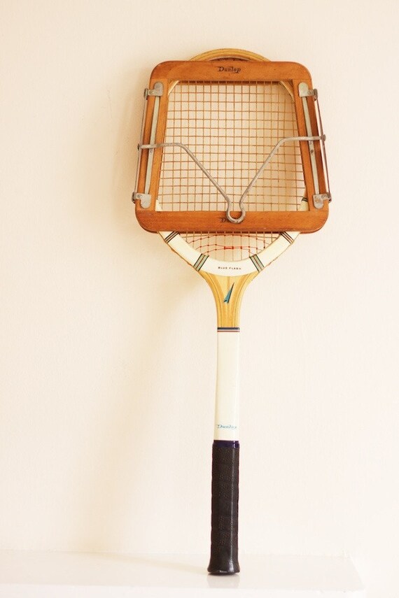 Vintage Dunlop Blue Flash Wooden Tennis Racquet