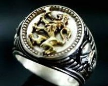 Norse Lion Mens Coin Ring sterling silver .925