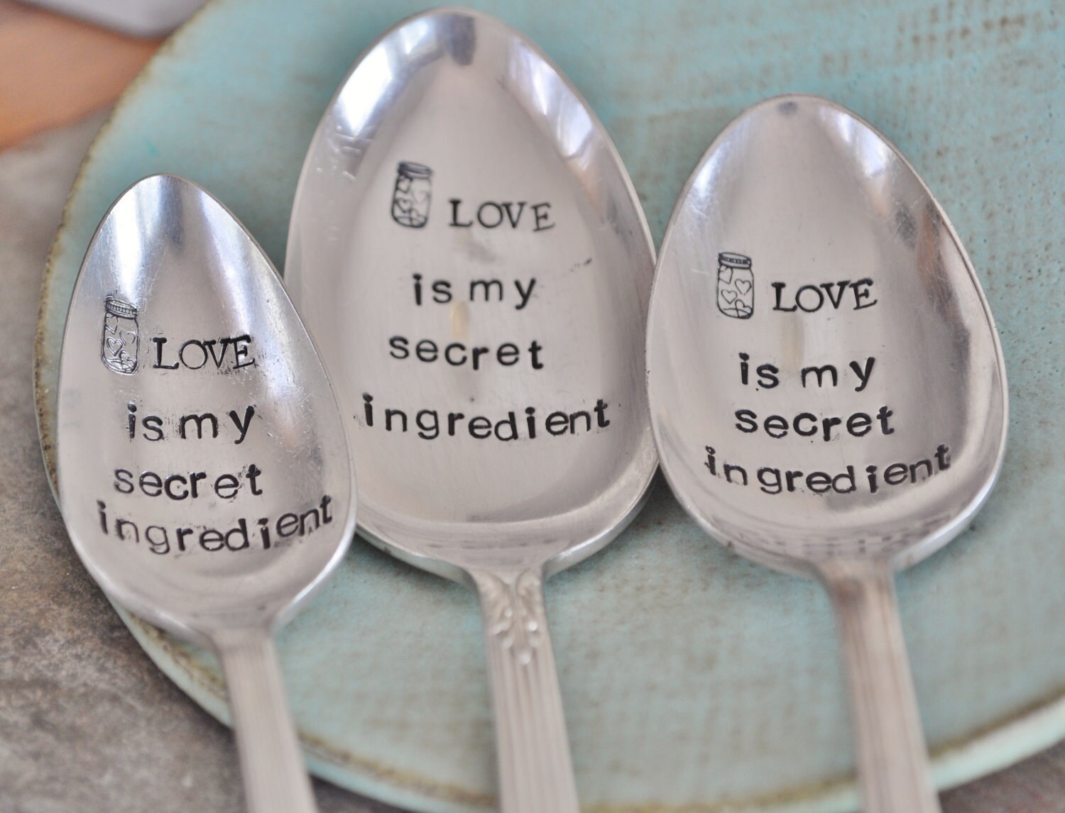 LOVE is my secret ingredient TM Large Hand Stamped Vintage