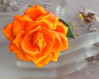 1940's Orange Rose Pin