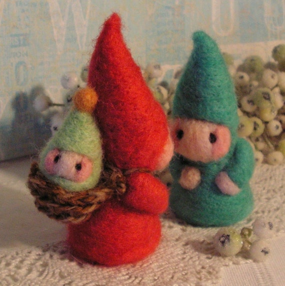 Gnome doll family needlefelted bright colors toy or by jstforewe