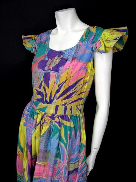 JCPENNEY INDIA COTTON vintage FLORAL HAWAIIAN DRESS neon