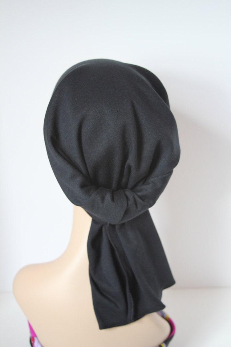 Black Chemo Hat Cancer Cap Cotton Knit Men Women by ThePinkScarab
