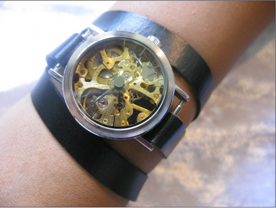 Exposed Gears watch Steampunk Skeleton by alfrescouniquegroup