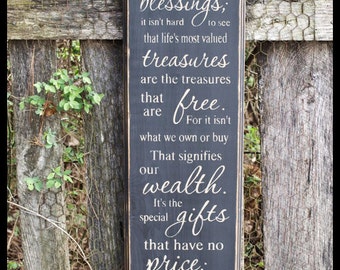 Many Blessing Primitive Wood Wall Sign, Typography, Word Art