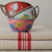 French Vintage Linen Cloth with Red Stripes and Monogram Tape