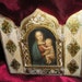 Religious Italian Catholic Florentine Vintage Gilt wood Travel Triptych Icon Raphaels Madonna&Baby Jesus