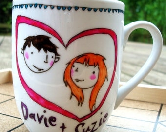 Custom Portrait, Personalised Mug / Cup for Wedding or Engagement Gift, or just for your lover