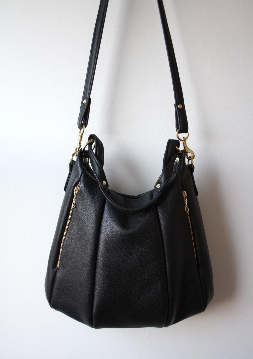 Black Leather handbag OPELLE Lotus Bag Soft Pebbled