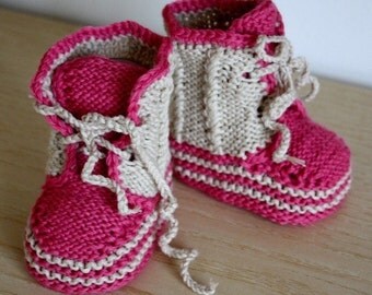Knitting Pattern PDF file Baby Moccasins with Lace 0-6/6-12
