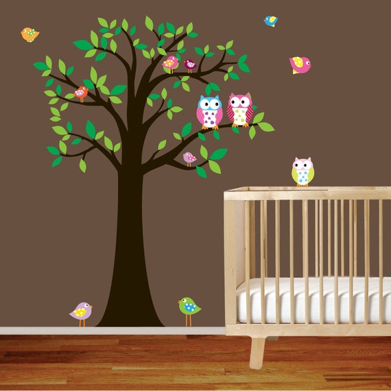 Items similar to Wall decal tree with owls and birds nursery tree decal