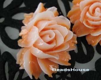 New: 2 pcs Pretty Cabbage Rose Cabochon,Orange / White