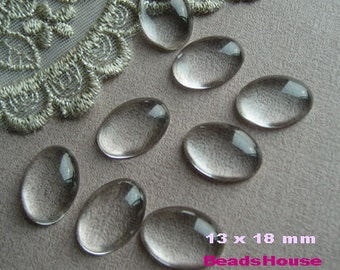 20 pcs Oval Clear Glass Cabochon,13 x 18 mm