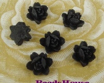 502-BK-CA 10pcs Petite Rose Cabochon - Black