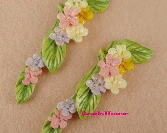 20% OFF- 319-00-CA - 2pcs Forget Me Not Cabochon-HandPaint.