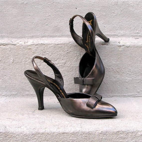1950s High Heels / Vintage 50s GRAY Metallic by LookAgainVintage