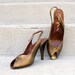 1950s BRONZE High Heels / 50s Slingback Peeptoe Shoes / Bombshell Mad Men / 6.5 to 7 M