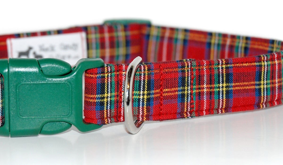 Red Plaid Custom Plaid Dog Collar