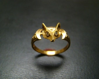 14K gold Fox ring with diamond eyes