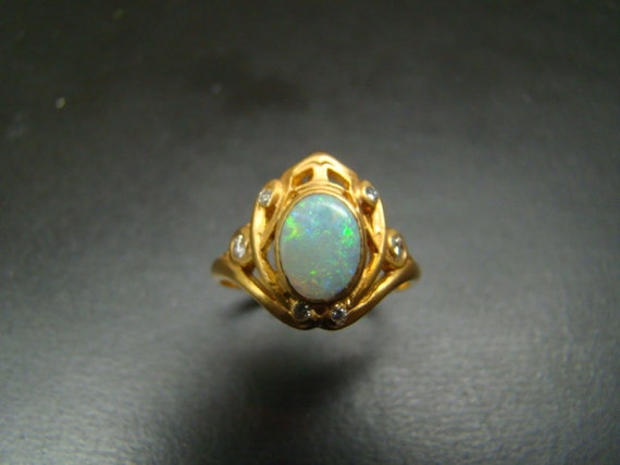 14K Gold Opal and diamond ring