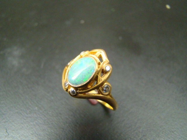 14K Gold Opal and diamond ring