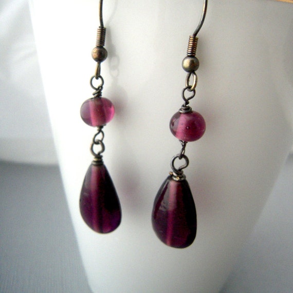 Dark Purple Long Dangle Earrings by urbandwellers on Etsy