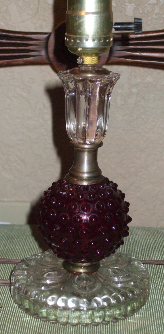 10 Vintage Red Glass Hobnail Table Lamp