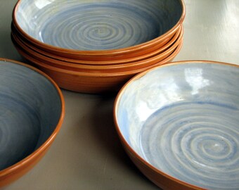 Handmade stoneware pasta bowls, stoneware pasta bowls, pottery pasta bowls by Leslie Freeman