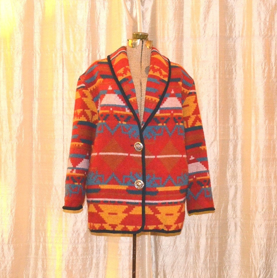 1980's Indian Navajo Blanket Coat Large Extra Large