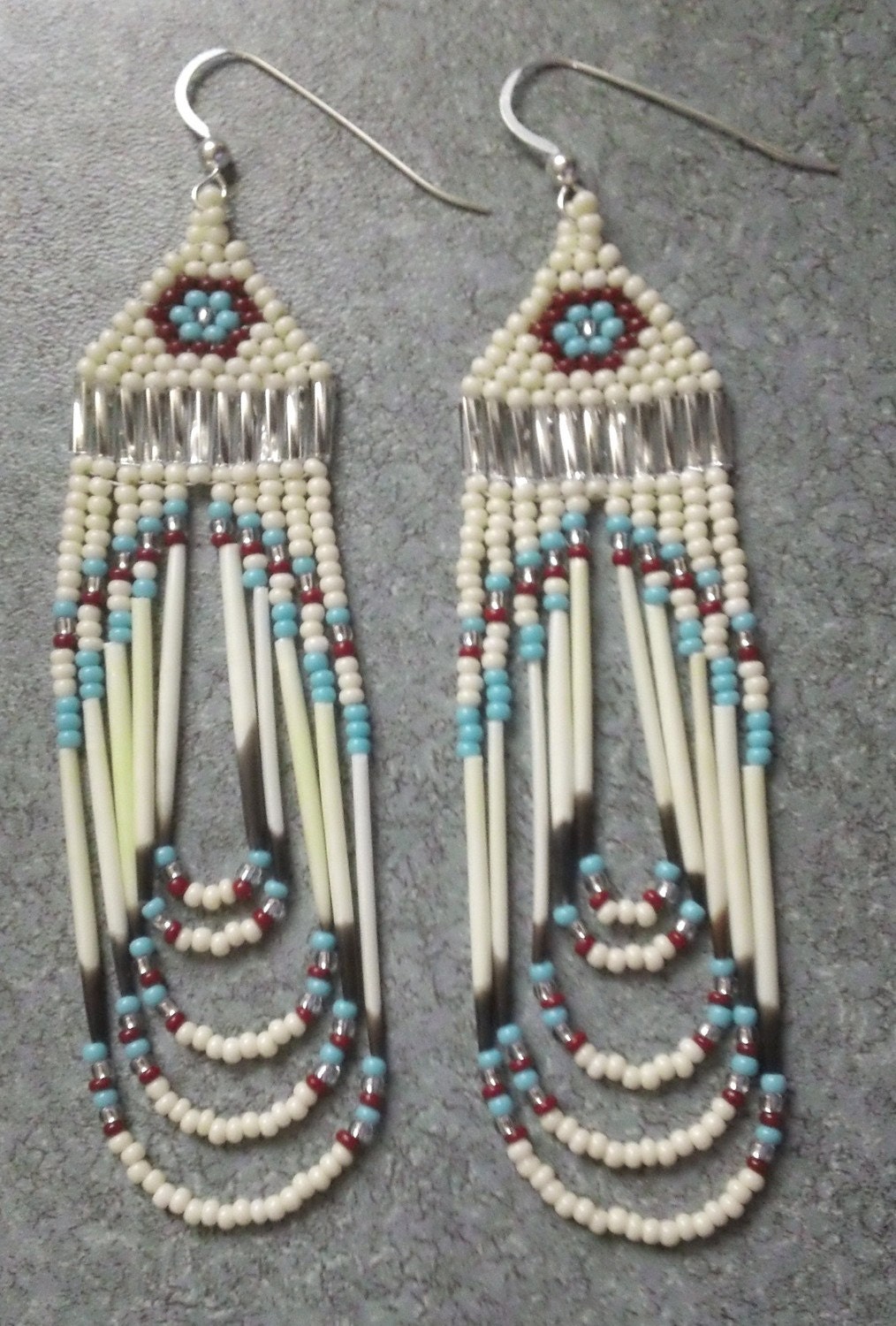 Native American Beaded Quill Earrings by prettyuniquedesigns2