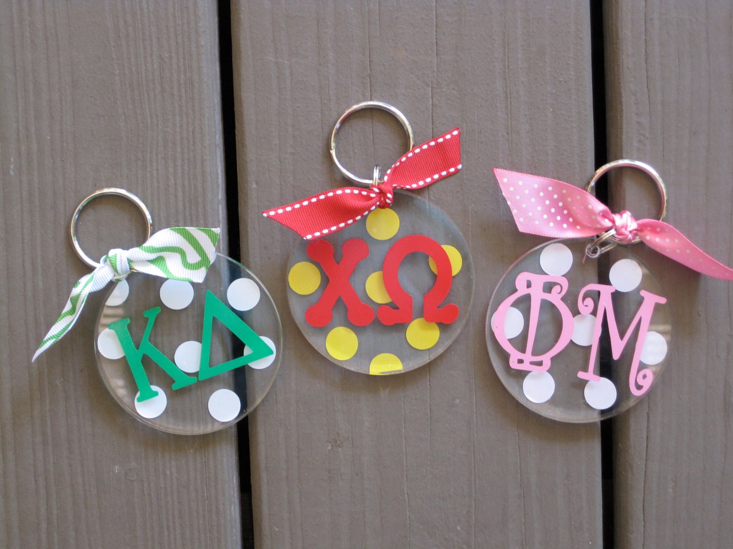 Personalized acrylic GREEK key chains by twosisters76 on Etsy