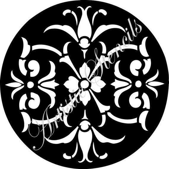 Items similar to STENCIL Round Floral Damask Background Wallpaper 10x10